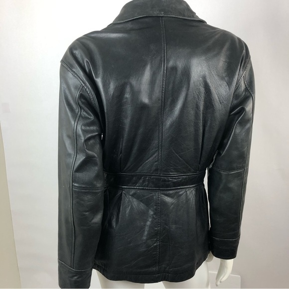 Kenneth Cole Reaction Leather Coat in Black Soft Leather with Belt feminine Sz M - Picture 4 of 12